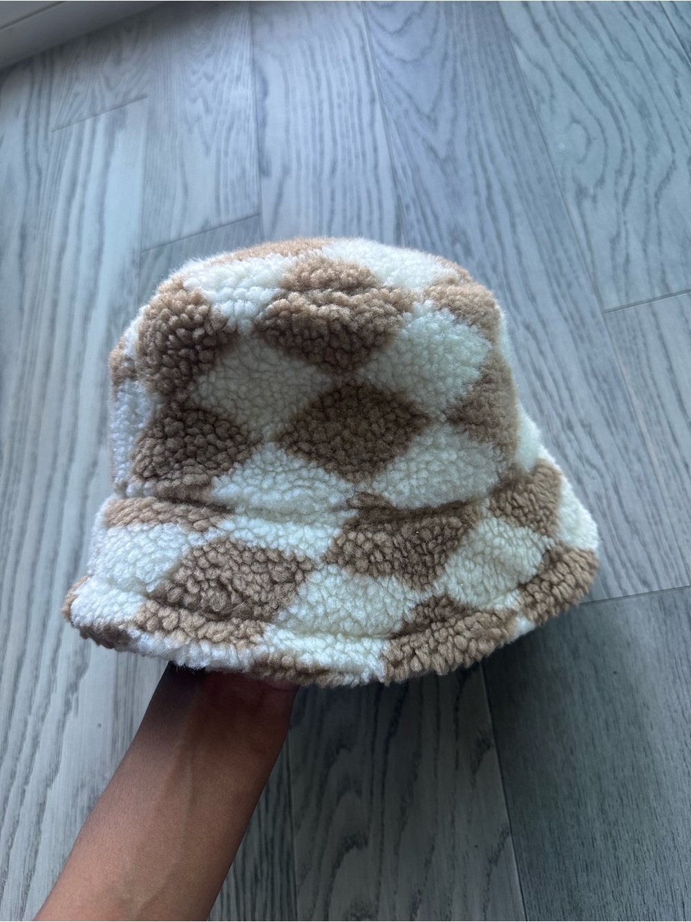 Beige and Cream Sherpa Bucket Hat